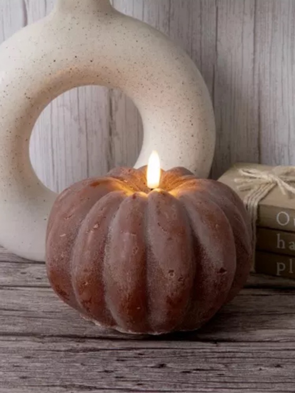 Set of 2 Hobby Lobby Viral Brown LED Pumpkin Candles, New! - Picture 4 of 6